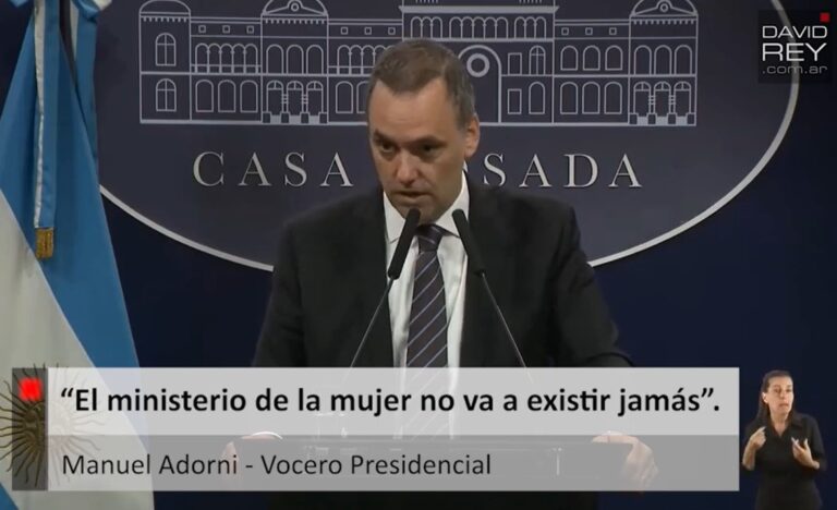 Chau a «todes». Adorni dijo que «el ministerio de la mujer no va a volver a existir jamás»